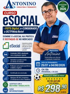 ⚽🇧🇷 PROMOÇÃO RUMO AO HEXA – eSocial na Prática! 📋🚀
O sonho do hexa pode ter sido adiado, mas o seu crescimento profissional não pode esperar! 💚💛
Aprenda na prática as rotinas do eSocial, eventos periódicos e não periódicos, fechamento da folha, SST, FGTS Digital e muito mais. Um treinamento essencial para profissionais de Departamento Pessoal, RH e Escritórios Contábeis.
🎓 Aulas Presenciais, Práticas e Informatizadas
👨‍🏫 Instrutor Especializado
🔥 Aproveite as condições especiais da Promoção Rumo ao Hexa!
📲 WhatsApp: (92) 99129-5051
🌐 www.antoninotreinamento.com.br⁠
#eSocial #DepartamentoPessoal #RH #FGTSDigital #CapacitaçãoProfissional