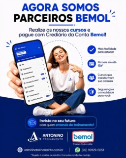 💳 Agora ficou ainda mais fácil investir no seu futuro!
Todos os nossos cursos podem ser pagos no Crediário Bemol, para você estudar agora e investir na sua qualificação com mais facilidade. 🚀📚
🎓 Departamento Pessoal • Escrita Fiscal • Excel • Power BI • Faturamento • eSocial • Legislação Trabalhista • Gestão de Contas a Pagar e Receber
👉 Escolha o seu curso e comece a transformar sua carreira hoje mesmo!
#Cursosemmanaus
#qualificação
#CrediárioBemol
#antoninotreinamento
#bemol