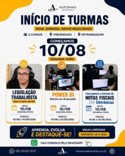⚖️ Legislação Trabalhista para o setor de RH
📊 Power BI — Básico e Avançado
📃 Faturamento e Emissão de Notas Fiscais Eletrônicas
⏱️ COMEÇA SEGUNDA-FEIRA: 10/08
🎯 Não espere a oportunidade aparecer. Prepare-se para quando ela chegar!
📢 Facilitamos sua matrícula:
💰 PIX | 💳 3x sem juros | 🛍️ Crediário Bemol | 👑 Desconto de ex-aluno
🎓🏃‍♀️ Garanta sua vaga e aproveite essa oportunidade!
🌐 www.antoninotreinamento.com.br⁠
📲 (92) 99129-5051
#Cursosemmanaus 
#AntoninoTreinamento 
#qualificação 
#powerbi
#notasfiscaiseletronicas