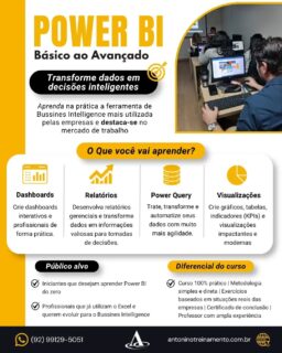 📊 Os dados estão em toda parte. A diferença é quem sabe transformá-los em resultados.
Dominar o Power BI é desenvolver uma das competências mais valorizadas pelas empresas, criando dashboards profissionais, automatizando análises e apoiando decisões estratégicas.
🚀 Invista em uma habilidade que abre portas e destaca o seu currículo no mercado de trabalho.
🌐 www.antoninotreinamento.com.br⁠
📲 WhatsApp: (92) 99129-5051 - LINK BIO E STORY
#PowerBI #MicrosoftPowerBI #BusinessIntelligence #AnáliseDeDados #Dashboards
