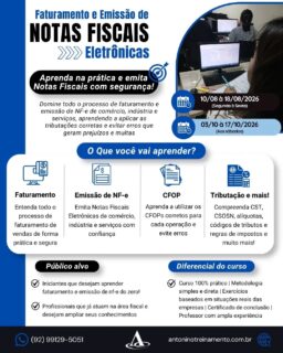 🧾 Quem domina o faturamento, trabalha com mais segurança e menos retrabalho.
Aprenda NF-e, CFOP, tributação e as principais rotinas de faturamento na prática e fortaleça seu currículo! 🚀
🌐 www.antoninotreinamento.com.br⁠
📲 WhatsApp: (92) 99129-5051 - LINK BIO E STORY
#Faturamento #NFe #NotaFiscal #CFOP #EscritaFiscal