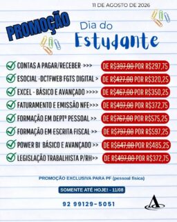 🎓💙 Dia do Estudante com presente especial!
Hoje é o dia de investir no seu futuro! Aproveite 25% DE DESCONTO em todos os nossos treinamentos e dê o próximo passo na sua qualificação. 🚀📚
🔥 É somente hoje! 11/08. Não deixe para depois!
📲 (92) 99129-5051
🌐 antoninotreinamento.com.br
#DiaDoEstudante #Promoção #25Porcento #QualificaçãoProfissional #Capacitação