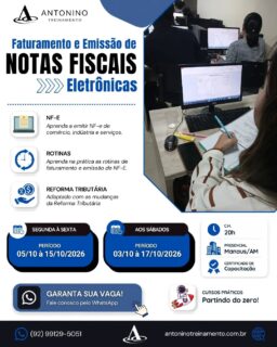 ATUALIZAÇÃO NO FATURAMENTO 🚨
IBS e CBS já fazem parte da nova realidade fiscal. Você sabe o que muda na emissão das notas fiscais e como essas informações impactam o faturamento?
📚 Atualize seus conhecimentos e esteja preparado para as mudanças da Reforma Tributária!
🌐 antoninotreinamento.com.br
📲 WhatsApp: (92) 99129-5051
#Faturamento #IBS #CBS #ReformaTributária #notafiscal