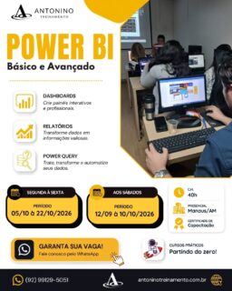 🚀 TRANSFORME DADOS EM DECISÕES COM POWER BI!
Você já trabalha com planilhas, relatórios ou grandes volumes de informações, mas ainda perde tempo analisando tudo manualmente?
No Power BI, você aprende a transformar dados em dashboards profissionais, indicadores e relatórios interativos, facilitando a análise e a tomada de decisões. 📊💻
🎓 Curso de Power BI – do Básico ao Avançado
✅ Comece do zero
✅ Tratamento e organização de dados
✅ Criação de dashboards
✅ Indicadores e gráficos interativos
✅ Análise de dados
✅ Recursos avançados do Power BI
✅ Conhecimento que valoriza seu currículo
📈 Domine uma das ferramentas mais importantes para quem trabalha com dados, gestão e resultados.
🌐 antoninotreinamento.com.br
📲 WhatsApp: (92) 99129-5051
#AntoninoTreinamento #PowerBI #CursoPowerBI #PowerBIBasico #PowerBIAvancado