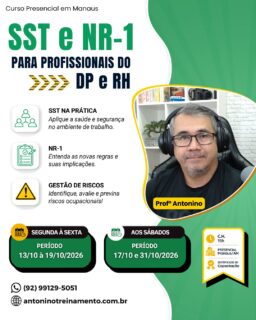🚨 DP E RH, ATENÇÃO À NOVA NR-1!
As novas exigências de Saúde e Segurança do Trabalho já estão colocando os riscos psicossociais no centro das atenções das empresas. 🧠⚠️
Na formação, você vai aprender na prática:
✅ Nova NR-1 e suas exigências
✅ Riscos psicossociais
✅ PGR e medidas de prevenção
✅ Responsabilidades do DP e RH
✅ Aplicação prática na empresa
✅ Relação entre SST e eSocial e muito mais!
👨‍🏫 Com o Profº Antonino
📅 Turmas em Outubro
🌙 13/10 a 19/10/2026 – Segunda à Sexta
💼 17/10 e 31/10/2026 – Aos Sábados
🚨 Não espere as exigências chegarem até você. Prepare-se antes!
📲 WhatsApp: (92) 99129-5051
🌐 antoninotreinamento.com.br
#AntoninoTreinamento #SST #NR1 #NovaNR1 #RiscosPsicossociais