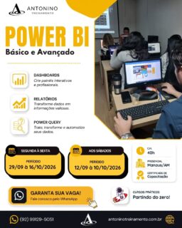 📊🚀 POWER BI: TRANSFORME DADOS EM RESULTADOS!
Você ainda perde horas analisando planilhas e criando relatórios manualmente?
✅ Comece do zero
✅ Tratamento e organização de dados
✅ Dashboards profissionais
✅ Relatórios e indicadores
✅ Análise de dados
✅ Recursos avançados
💼 Valorize seu currículo e desenvolva uma habilidade cada vez mais exigida pelo mercado!
📲 WhatsApp: (92) 99129-5051
🌐 antoninotreinamento.com.br
#AntoninoTreinamento #PowerBI #CursoPowerBI #PowerBIAvancado #Dashboard