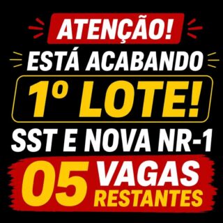 🚨 ÚLTIMO DIA DO 1º LOTE! 🚨
🎓 SST E NOVA NR-1 PARA PROFISSIONAIS DO DP E RH
⚠️ É HOJE! O 1º lote termina nesta segunda-feira, 31/08, às 23h59!
Não deixe para depois! Prepare-se para as novas exigências da NR-1, os riscos psicossociais, PGR e a atuação do DP e RH.
🎓 Garanta sua vaga com o valor do 1º lote!
🔥 Depois de 23h59, o valor muda!
📲 (92) 99129-5051
🌐 www.antoninotreinamento.com.br
#AntoninoTreinamento #SST #NR1 #NovaNR1 #RiscosPsicossociais