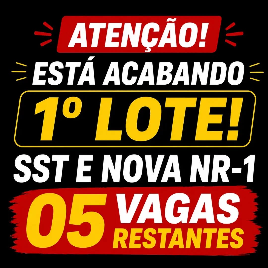 🚨 ÚLTIMO DIA DO 1º LOTE! 🚨
🎓 SST E NOVA NR-1 PARA PROFISSIONAIS DO DP E RH
⚠️ É HOJE! O 1º lote termina nesta segunda-feira, 31/08, às 23h59!
Não deixe para depois! Prepare-se para as novas exigências da NR-1, os riscos psicossociais, PGR e a atuação do DP e RH.
🎓 Garanta sua vaga com o valor do 1º lote!
🔥 Depois de 23h59, o valor muda!
📲 (92) 99129-5051
🌐 www.antoninotreinamento.com.br
#AntoninoTreinamento #SST #NR1 #NovaNR1 #RiscosPsicossociais