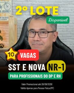 🚨 2º LOTE ABERTO!
👥 SST e NOVA NR-1: Para Profissionais do DP & RH
✅ Aprenda o que DP e RH precisam saber sobre SST e a NOVA NR-1, de forma prática, objetiva e aplicada à realidade das empresas.
🔥 2º lote* por tempo limitado!
🗓️ Valor Promocional Disponível até 20/09/2026
🏷️ Válido apenas para PF (Pessoa Física)
⚠️ Não deixe para depois. Garanta sua vaga!*
🔰 MATRÍCULAS ONLINE
🌐 antoninotreinamento.com.br
📱 WhatsApp: *(92) 99129-5051