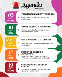 📅✨ AGENDA DE OUTUBRO | ANTONINO TREINAMENTO
Outubro chegou com novas oportunidades para você se capacitar, atualizar seus conhecimentos e fortalecer seu currículo! 🚀
🚨 Confira a programação e garanta sua vaga!
📍 Turmas presenciais e capacitações online
📲 Informações e matrículas: (92) 99129-5051
🌐 antoninotreinamento.com.br