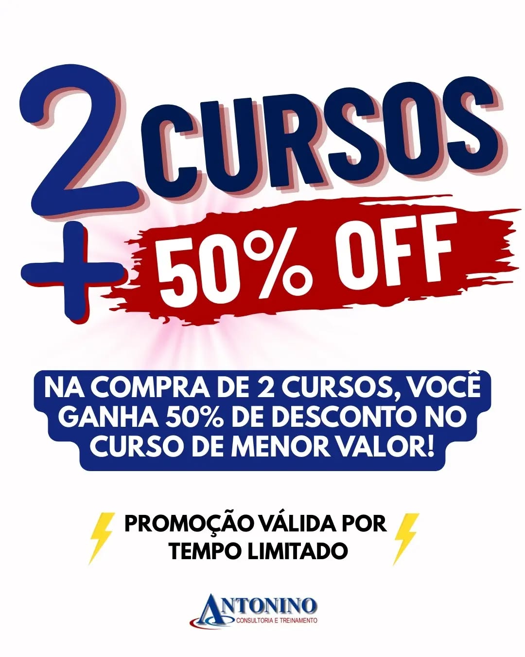 🚨🔥 PROMOÇÃO RELÂMPAGO ANTONINO!
📚 NA COMPRA DE 02 CURSOS:
💥 50% OFF NO CURSO DE MENOR VALOR!
🎓 Escolha seus 2 cursos e ECONOMIZE na sua capacitação.
👥 Pode chamar um amigo e aproveitar juntos!
⏰ POR TEMPO LIMITADO!
📲 (92) 99129-5051
antoninotreinamento.com.br